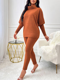 Turtleneck Batwing Sleeve Top and Pants Set Trandify Deal