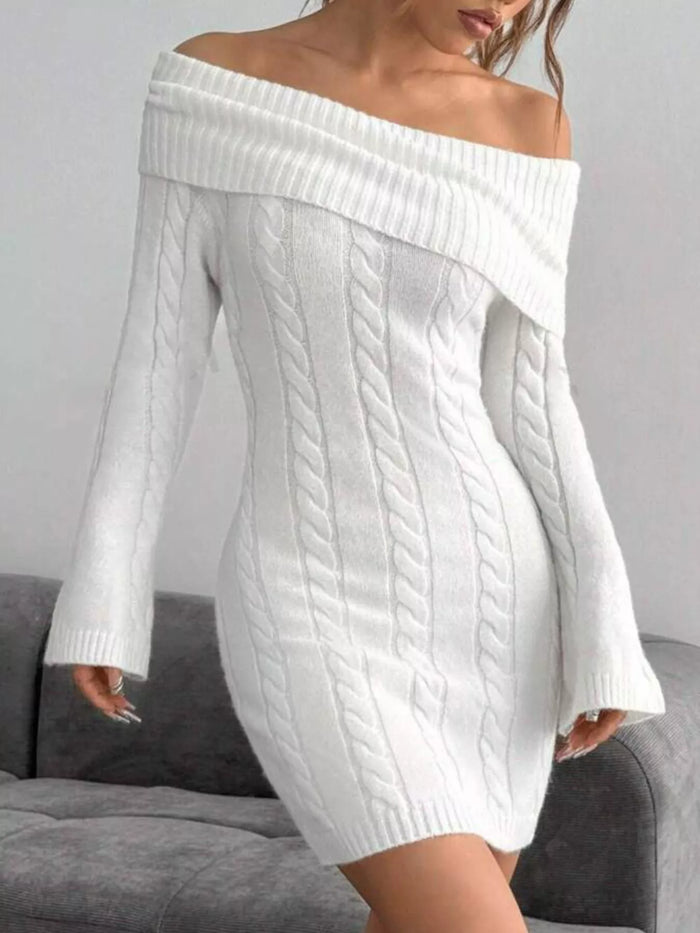 Off-Shoulder Cable Knit Sweater Dress