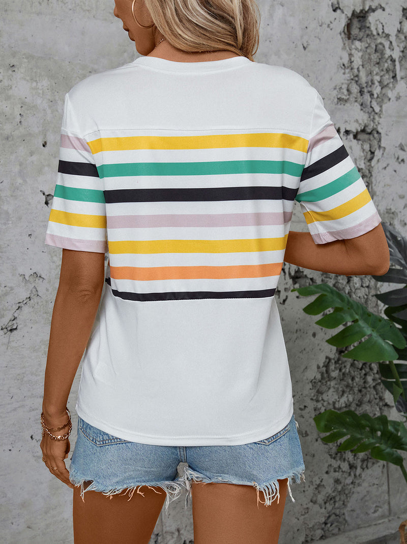 Striped Round Neck Short Sleeve T-Shirt Trandify deal