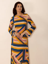 Contrast Round Neck Flare Sleeve Midi Dress Trandify Deal