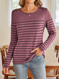 Lovelet Striped Round Neck Long Sleeve T-Shirt Trandify Deal