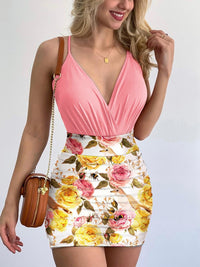 Surplice Spaghetti Strap Top and Printed Mini Skirt Set Trandify deal