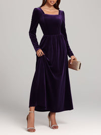 Velvet Square Neck Long Sleeve Dress Trandify Deal