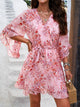 Devine Ruffled Printed Surplice Half Sleeve Mini Dress Trandify Deal