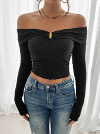 Devine Off-Shoulder Long Sleeve T-Shirt Trandify Deal