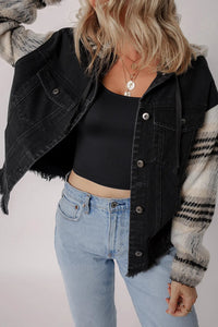 Drawstring Raw Hem Button Up Hooded Denim Jacket Trandify Deal