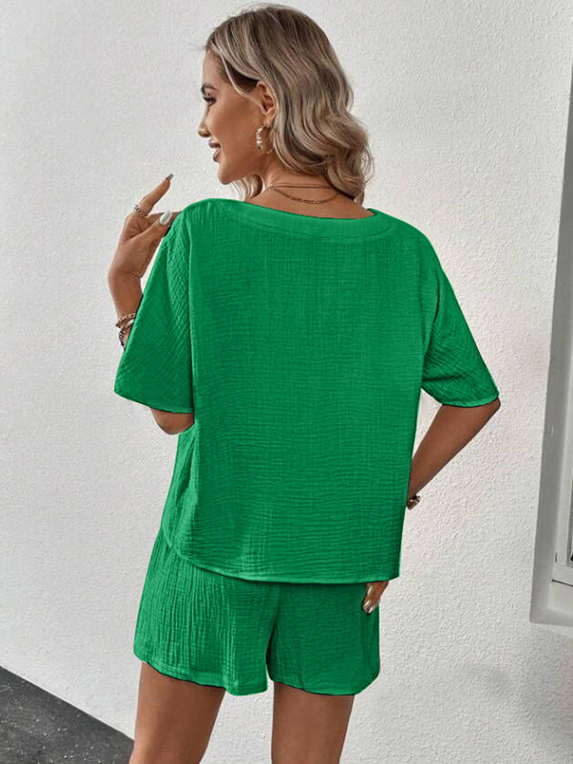 V-Neck Half Sleeve Top and Shorts Set - Trandify Deal