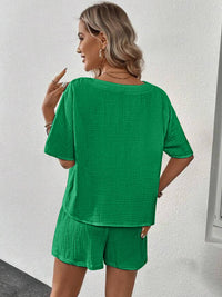 V-Neck Half Sleeve Top and Shorts Set - Trandify Deal