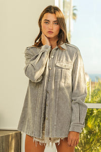 BiBi Button-Up Corduroy Shacket for Women - Trendy Fall and Winter Layering Piece - TrandifyDeal