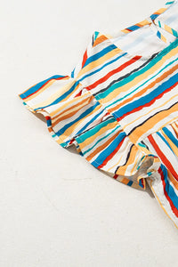 Women's Colorful Striped Cap Sleeve Blouse – Trendy Summer Top for Casual & Office Outfits