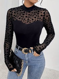 Heart Mock Neck Long Sleeve T-Shirt Trandify Deal