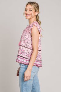 Cotton Bleu by Nu Lab Print Ruffle Sleeve Detail Blouse Trandify deal