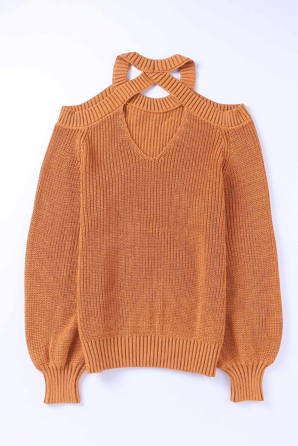 Cutout Back Cold Shoulder Long Sleeve Sweater Trandify deal