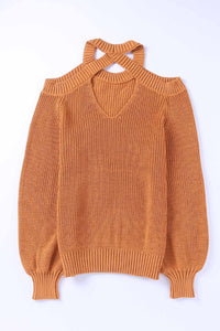 Cutout Back Cold Shoulder Long Sleeve Sweater Trandify deal