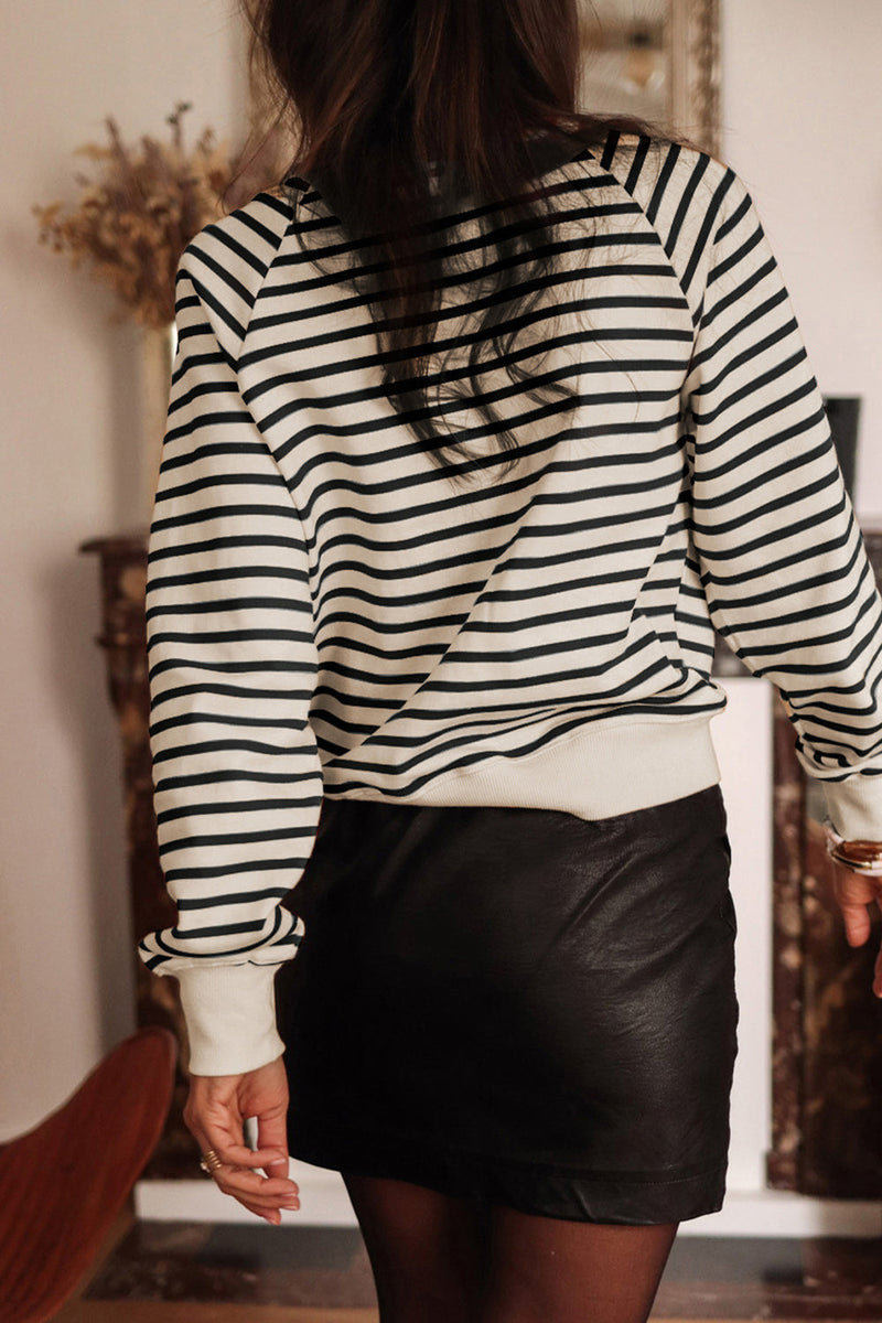 Decorative Button Striped Long Sleeve Sweatshirt Trandify Deal
