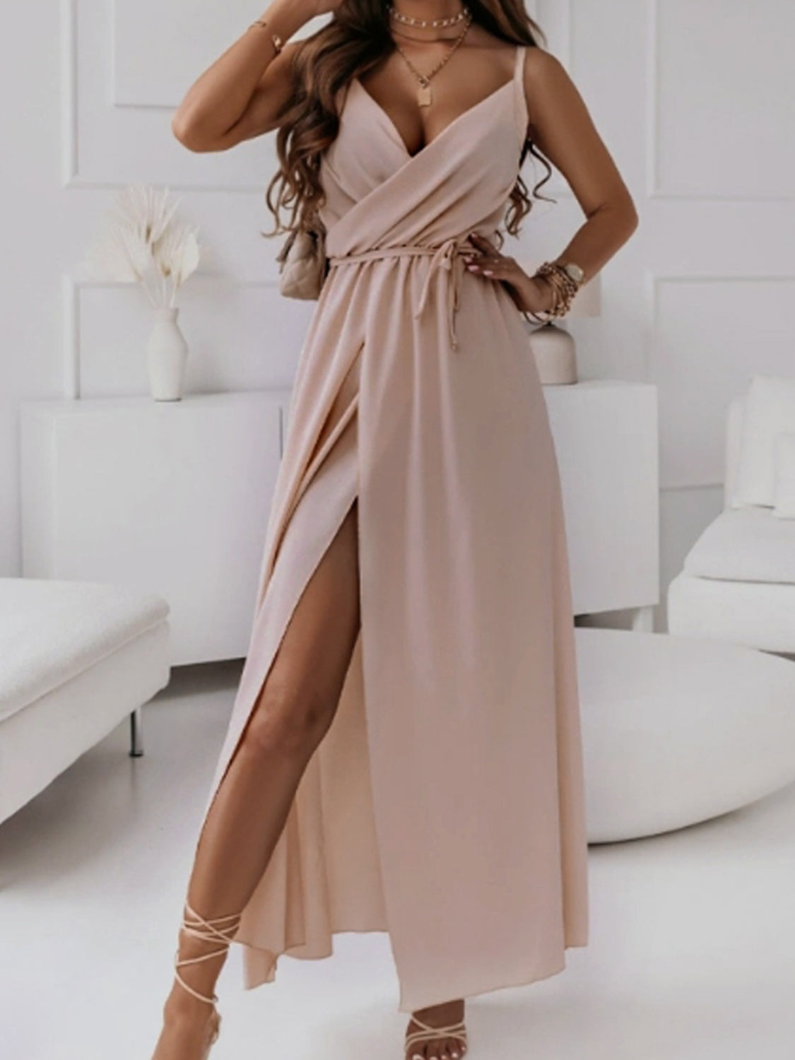 Honey Tied Surplice Sleeveless Midi Cami Dress Trandify deal