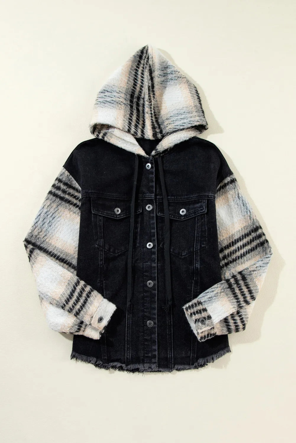 Drawstring Raw Hem Button Up Hooded Denim Jacket Trandify Deal