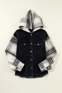 Drawstring Raw Hem Button Up Hooded Denim Jacket Trandify Deal