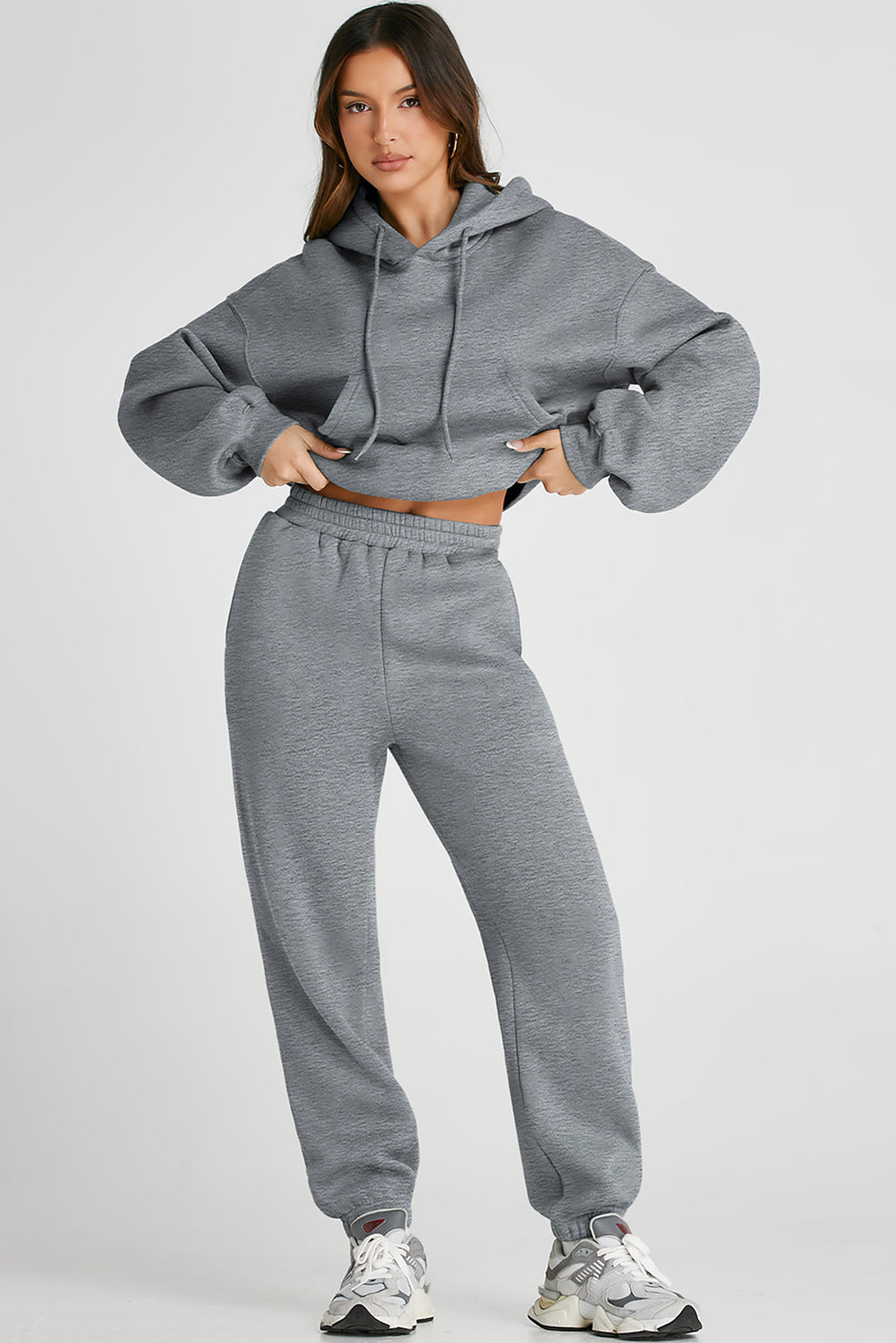 Dropped Shoulder Hooded Top and Pants Active Set Trandify Deal