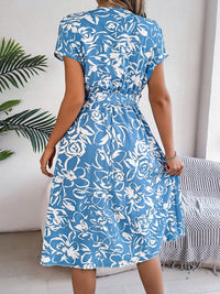 Printed V-Neck Short Sleeve Dress Trandify deal