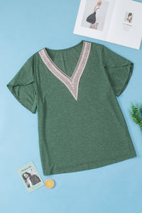 Plus Size V-Neck Petal Sleeve Blouse - Trandify Deal