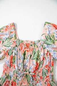 Floral Smocked Square Neck Puff Sleeve Midi Dress for Women – Summer Outfit USA