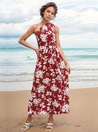 Printed Single Shoulder Sleeveless Dress Trandify deal