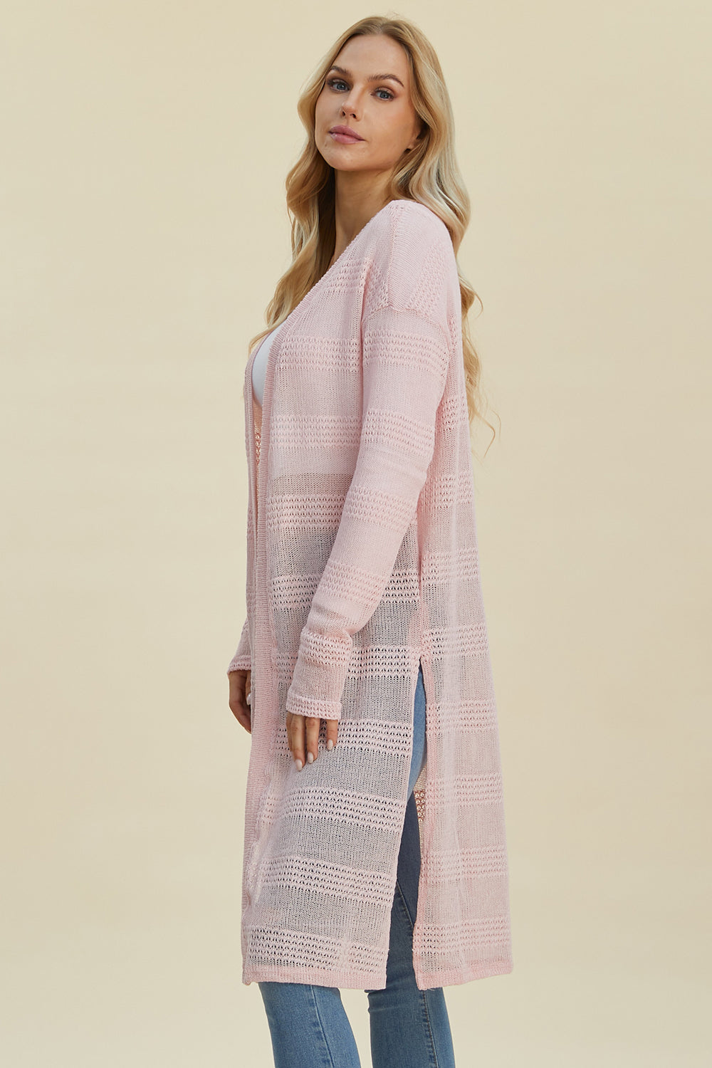 Double Take Full Size Open Front Longline Cardigan Trandify deal