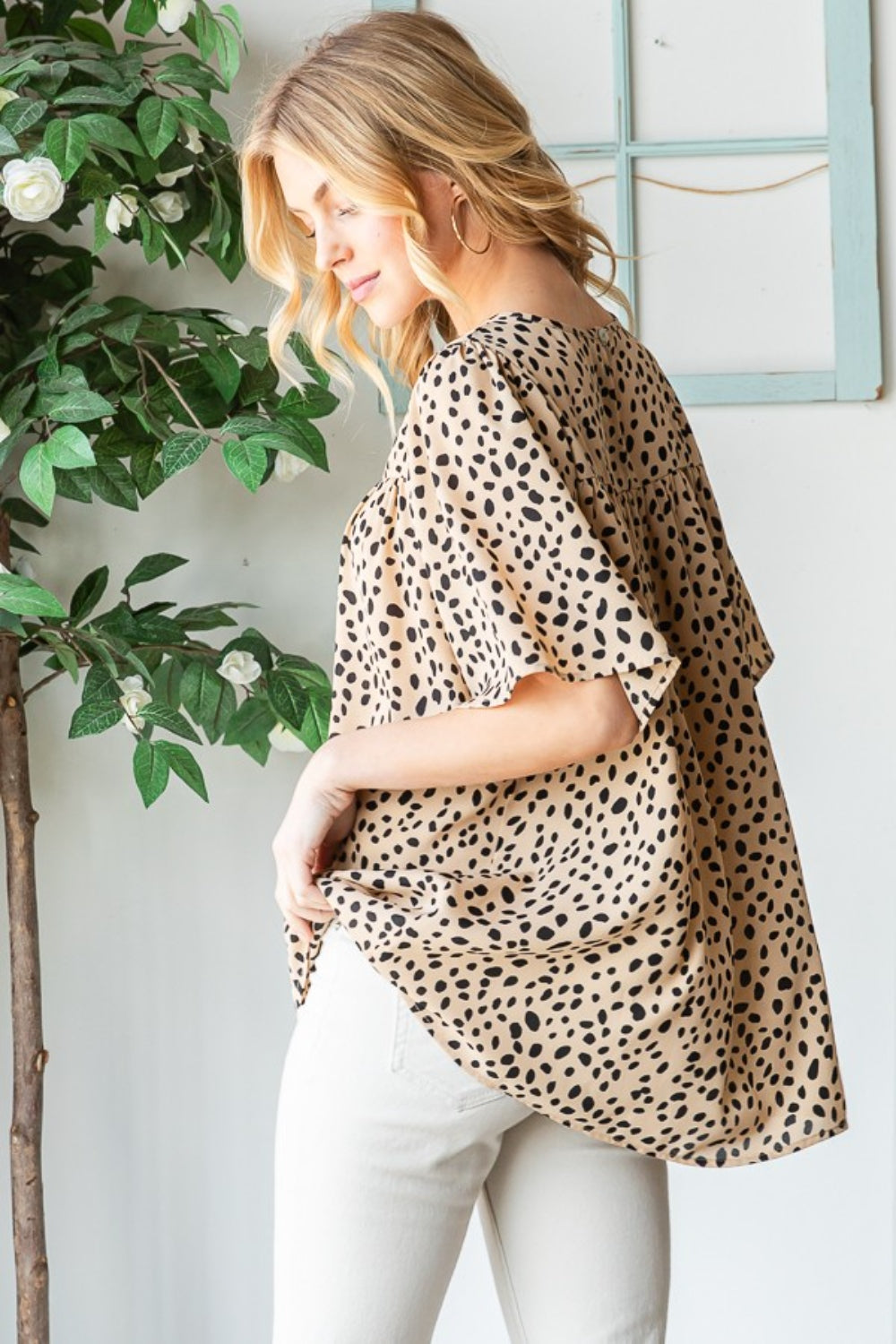 Heimish Full Size Animal Print Flutter Sleeve Blouse Trandify deal
