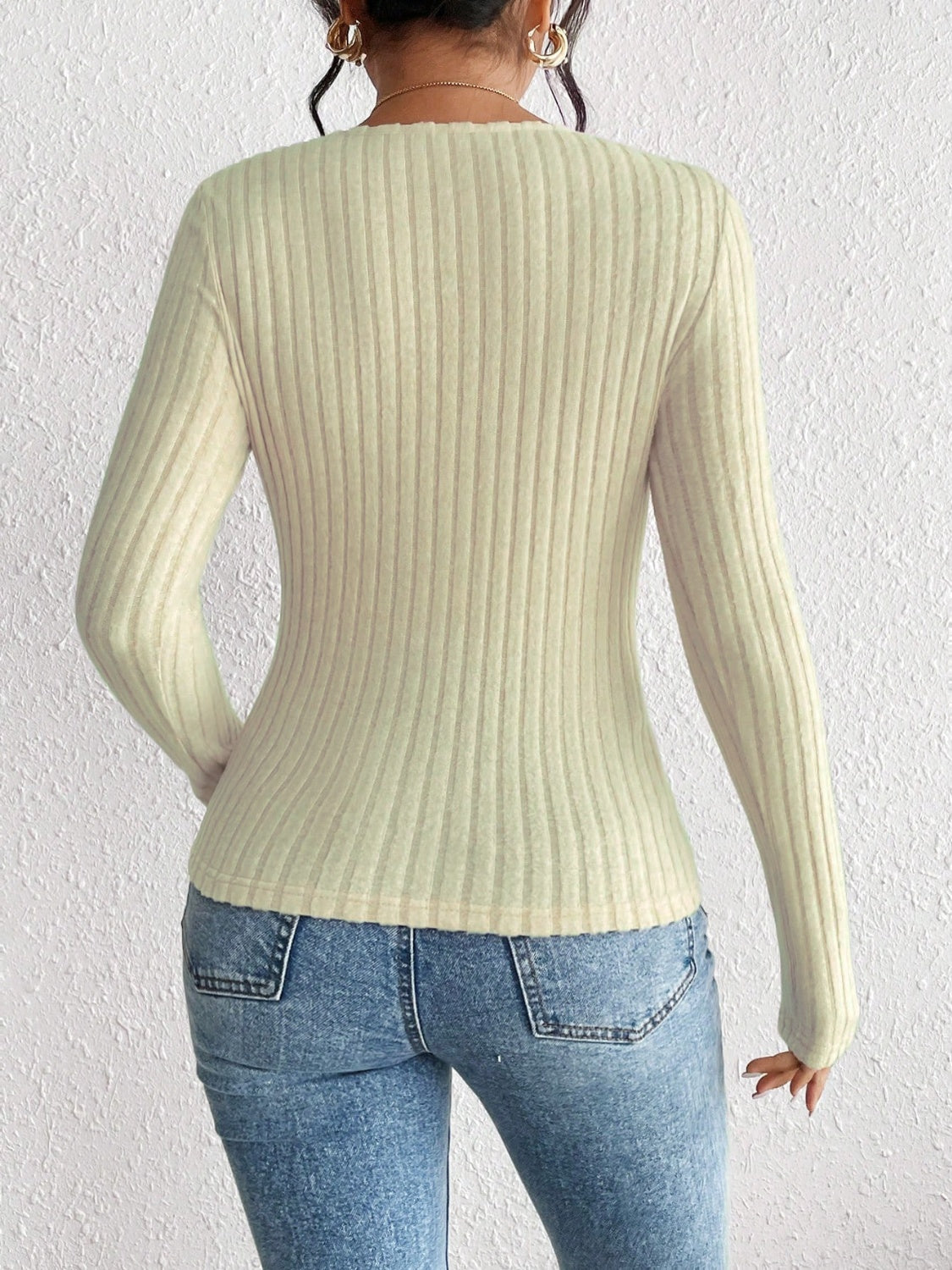 Honey Ribbed Long Sleeve T-Shirt Trandify Deal