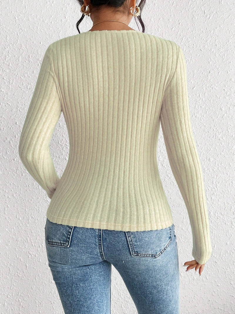 Honey Ribbed Long Sleeve T-Shirt Trandify Deal