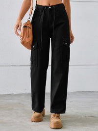 Drawstring Mid-Rise Waist Straight Cargo Jeans Trandify deal