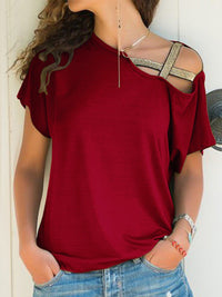 Asymmetrical Neck Short Sleeve T-Shirt Trandify Deal