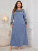 Plus Size Printed Round Neck Long Sleeve Dress Trandify Deal