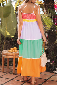 Color Block Flowy Tiered Maxi Dress with Pockets for Women – Boho Summer Dress – Trendy Casual Outfit – TrendifyDeal