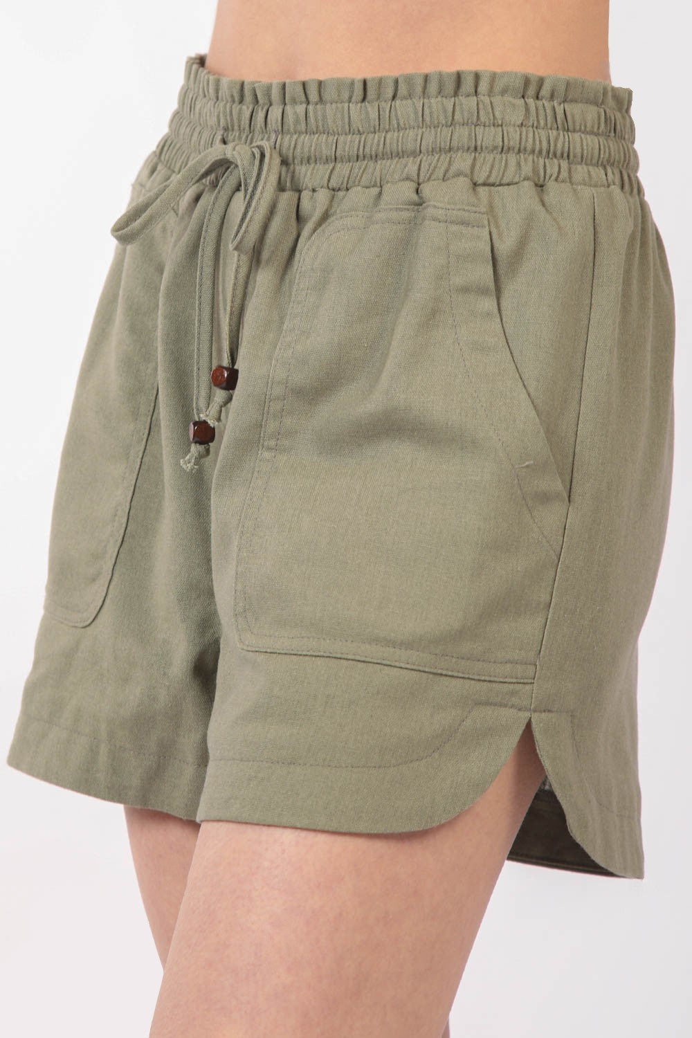VERY J Drawstring Elastic Waist Linen Shorts Trandify Deal