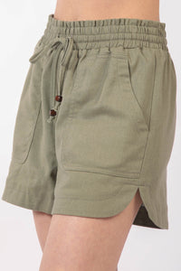 VERY J Drawstring Elastic Waist Linen Shorts Trandify Deal