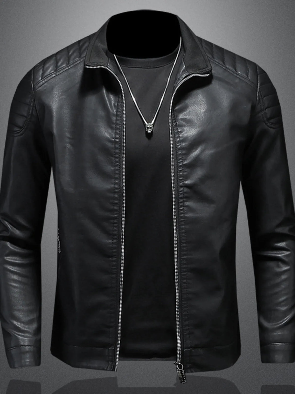 Plus Size Zip Up Jacket for Men - 100% PU