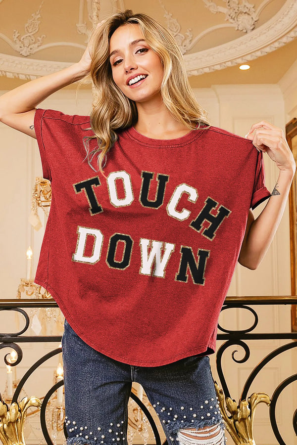BiBi Touchdown Vintage Washed Oversized T-Shirt – Women’s Loose Fit Retro Graphic Tee