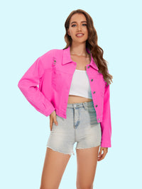 Distressed Distressed Button Up Denim Jacket Trandify deal