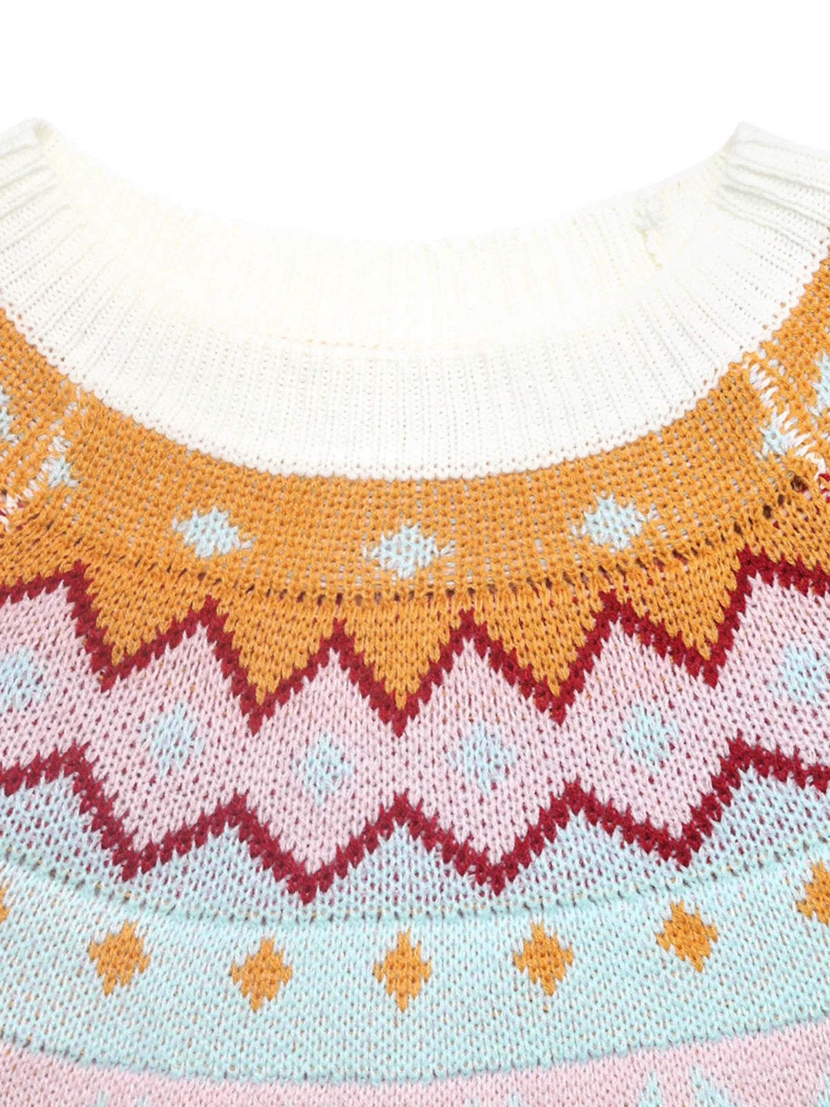 Cozy fall sweater for women in White, soft acrylic knit, long sleeve round neck top.