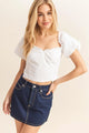 Women's Puff Sleeve Sweetheart Top in White by HYFVE