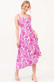 Square Neck Floral Midi Dress with a defined belted waist on a model