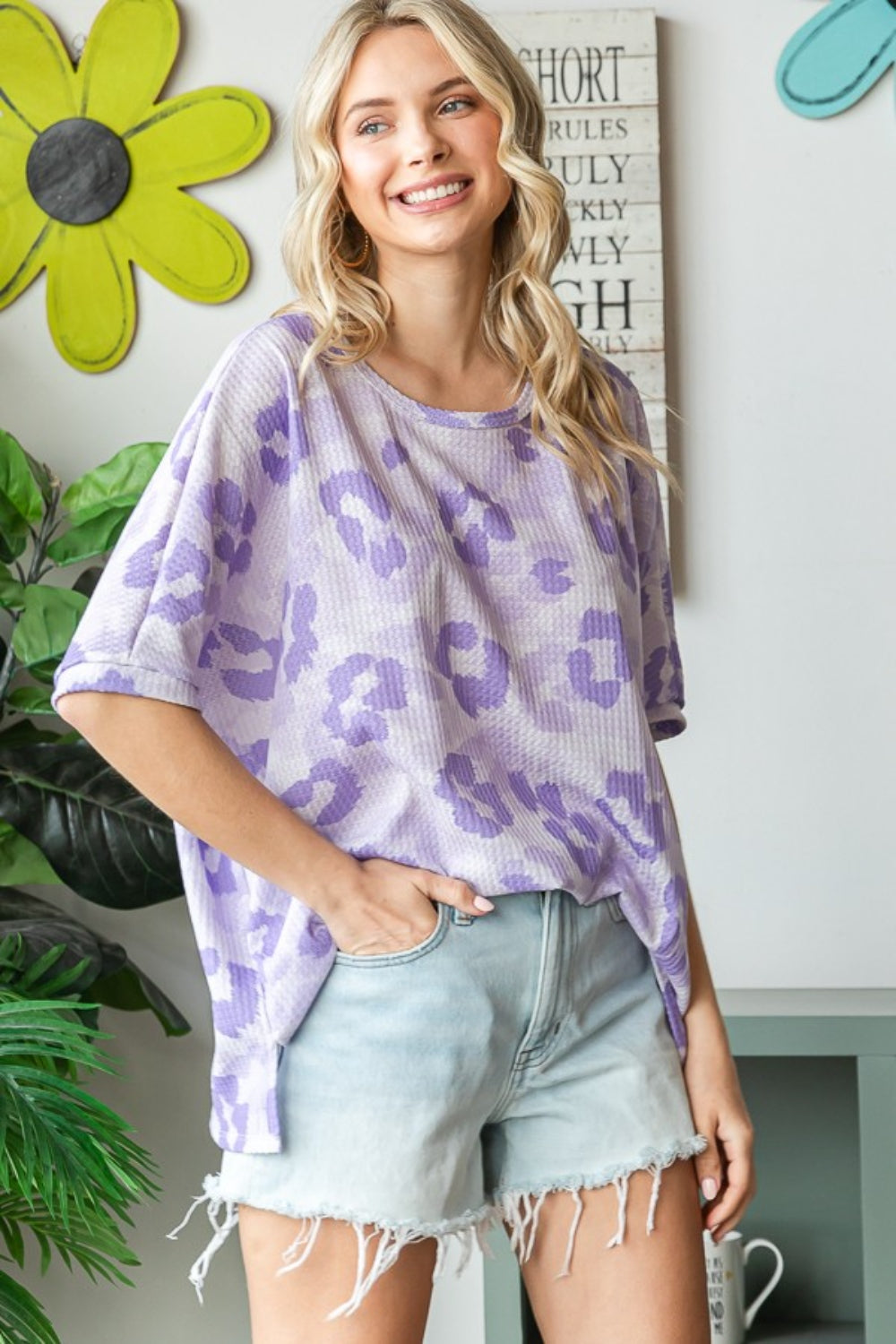 HOPELY Print Waffle Oversized T-Shirt Trandify deal