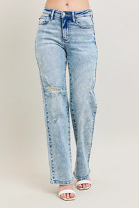 Judy Blue Plus Size 90's Straight Jeans - High Waist Distressed Denim for Women | TrandifyDeal USA