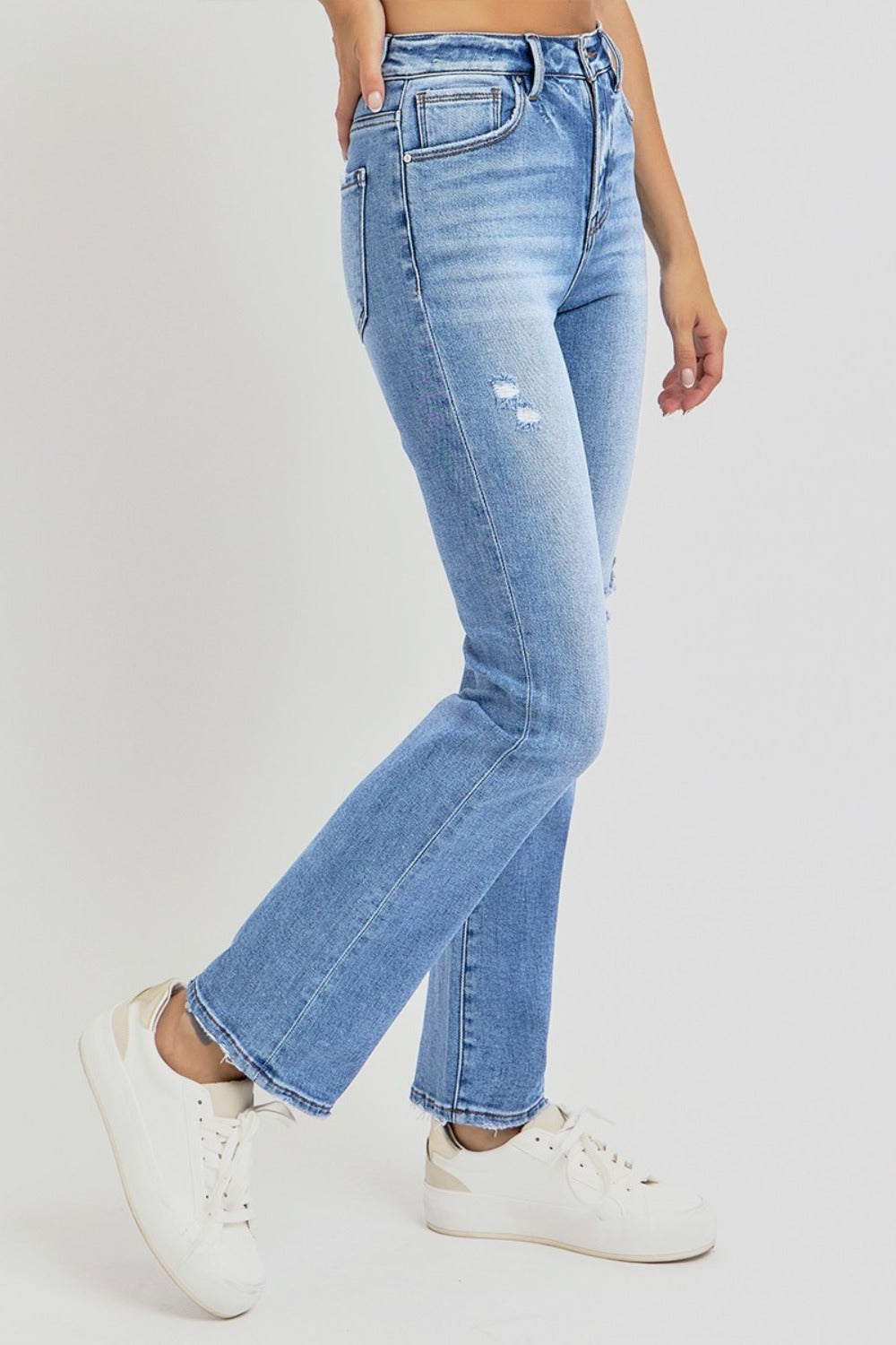 RISEN Full Size Distressed High-Rise Ankle Straight Jeans Trandify Deal