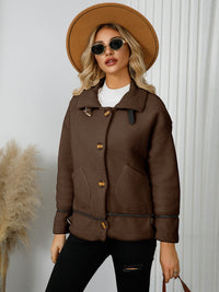 Pocketed Button Down Collared Neck Jacket Trandify Deal