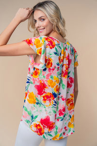 White Birch Full Size Short Sleeve Floral Woven Top Trandify deal