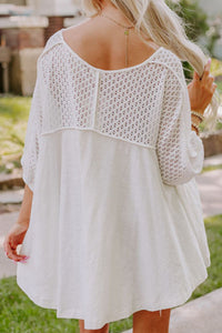 Trendy Openwork High-Low Hem V-Neck Oversized Top for Women – Casual & Boho Chic Blouse