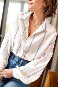 Striped Collared Neck Long Sleeve Shirt Trandify Deal